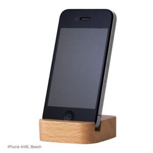 Universal wooden mobile holder with smartphone inserted – compatible with iPhone, Samsung, Xiaomi, and more