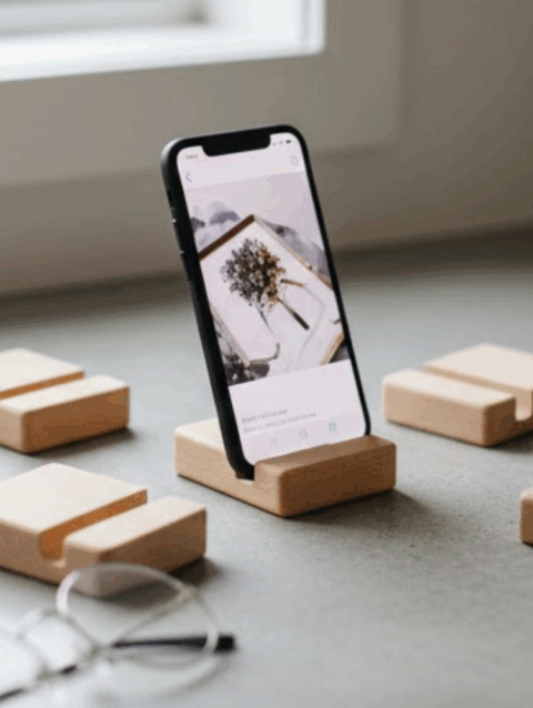 Premium Wooden Desktop Phone Stand – Universal Portable Mobile Holder for Office & Home